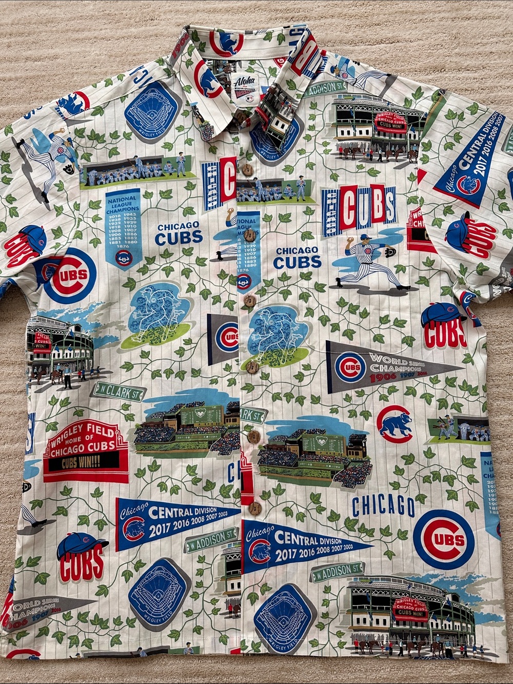 Like New: Chicago Cubs Reyn Spooner Scenic Button-Up Shirt - White MLB Siz Large